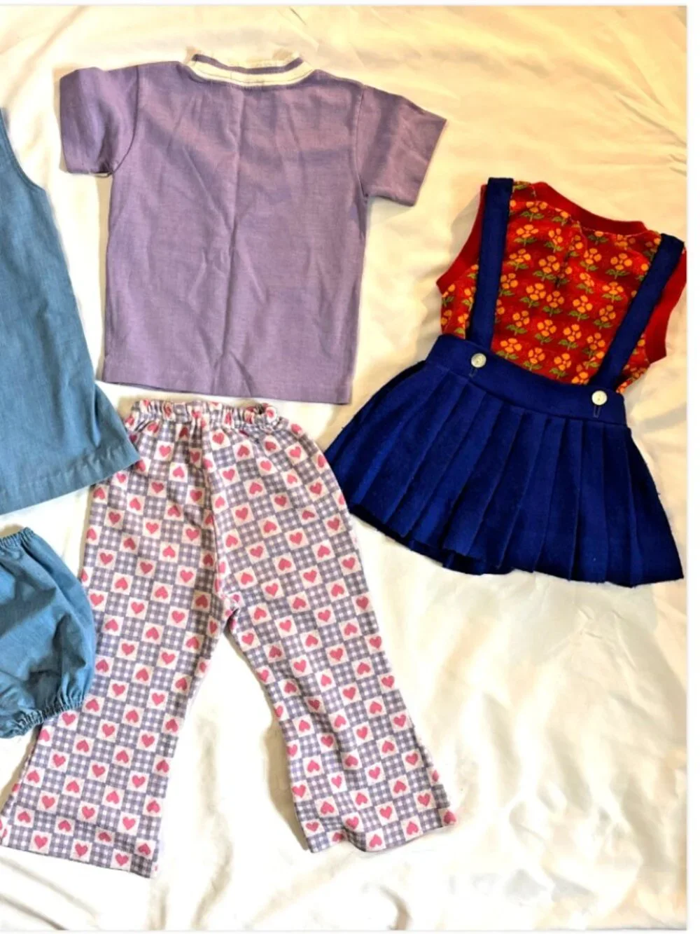 Vtg Health-Tex Girls Clothes 3T 3 Outfits 70s Skirt Bell Bottoms Hearts Flowers